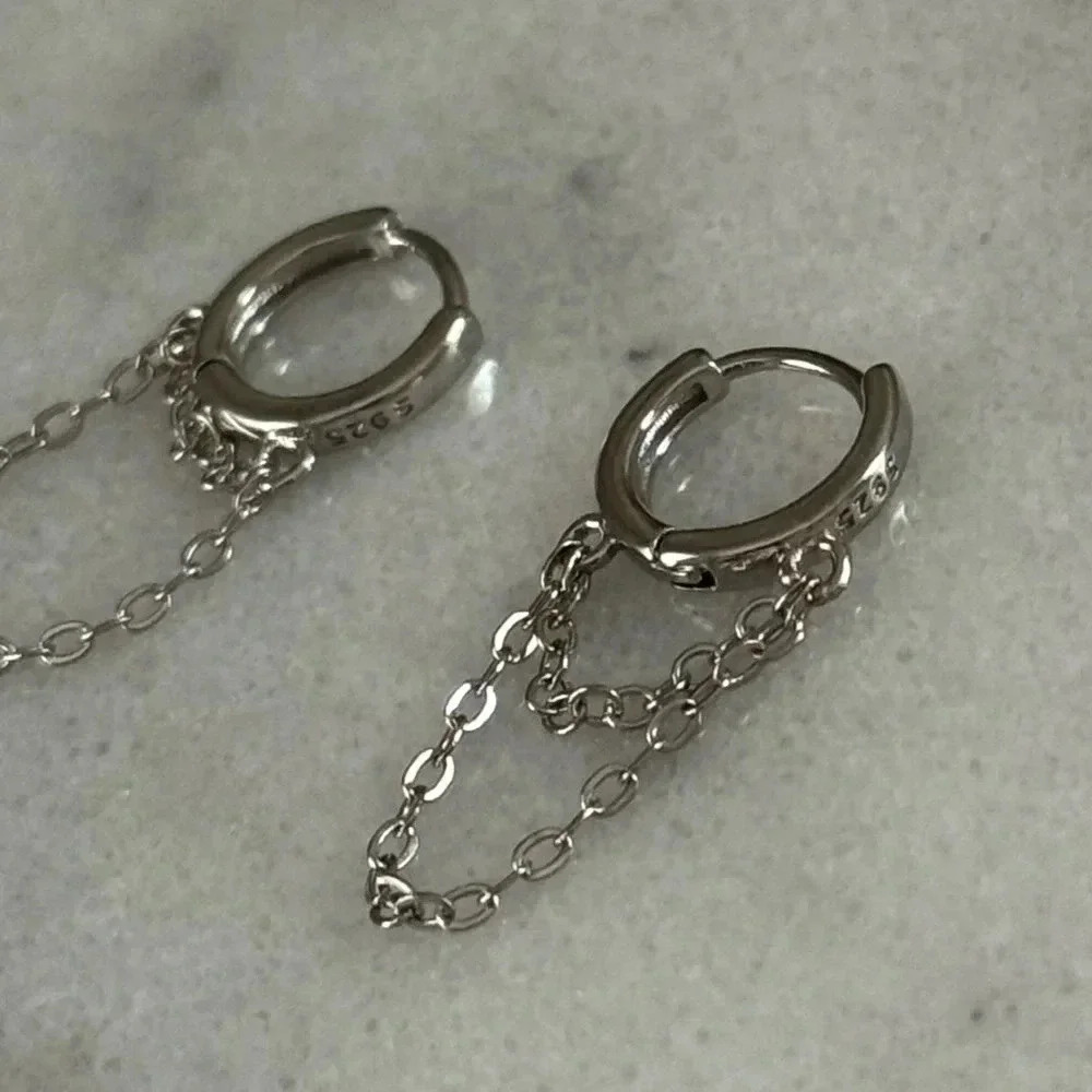 COPY - Sterling Silver Chain Huggie Hoop Earrings Brand New - Picture 2 of 4
